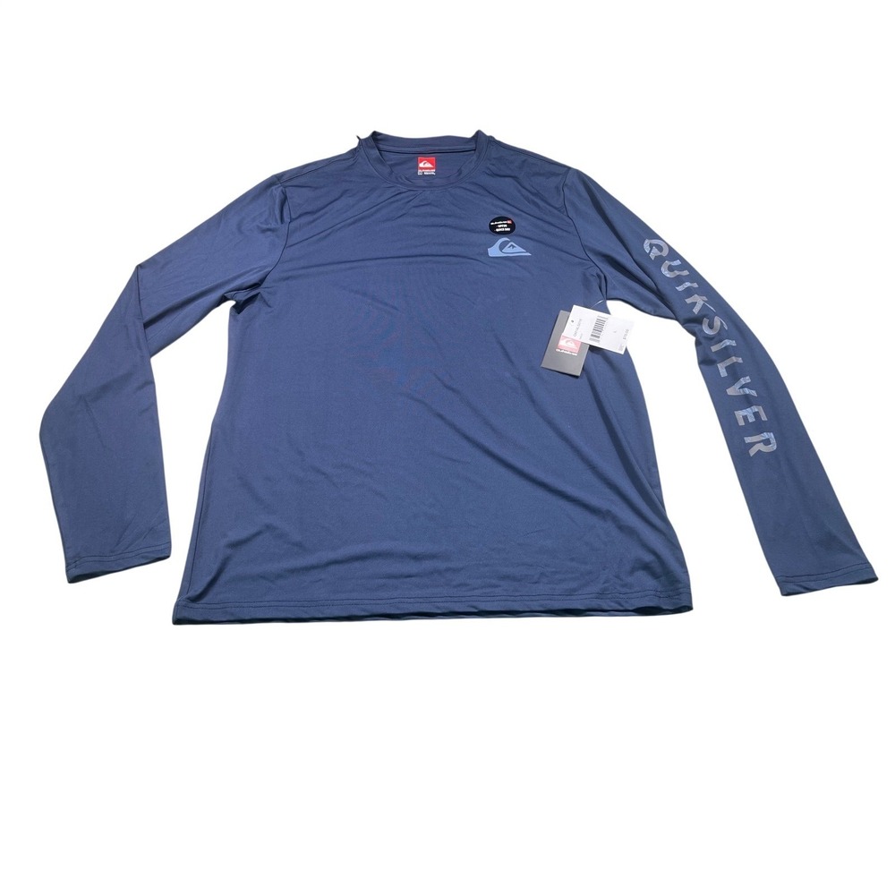 Quiksilver Mens L Blue Long Sleeve UPF 50 Rash Guard Surf Shirt NWT